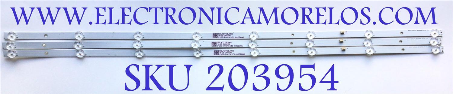 KIT DE LED'S PARA TV SCEPTRE / SEIKI (3 PIEZAS) / NUMERO DE PARTE LBM430M0801-EM-1 / 58.43T18.001 / LBM430M0801-EM-1(0) / F190 N9 PH D50 020ZW06 / MODELOS X435BV-FSR / H43 D4TV53DL